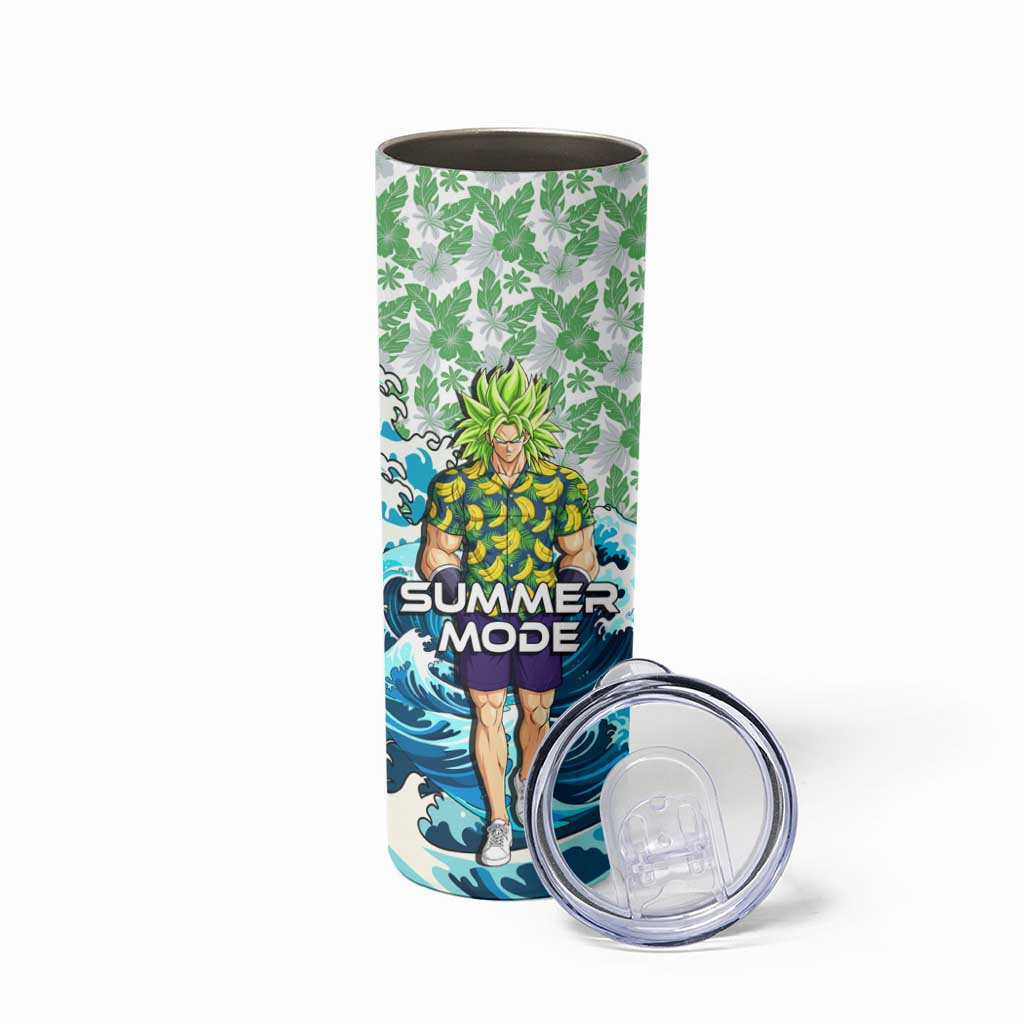 Broly Dragon Ball Summer Theme Skinny Tumbler with Banana Shirt Sunglasses Shenron and Tropical Ocean Background - The Mazicc