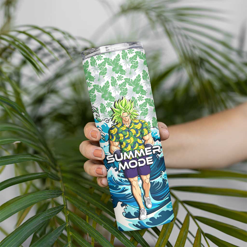 Broly Dragon Ball Summer Theme Skinny Tumbler with Banana Shirt Sunglasses Shenron and Tropical Ocean Background - The Mazicc