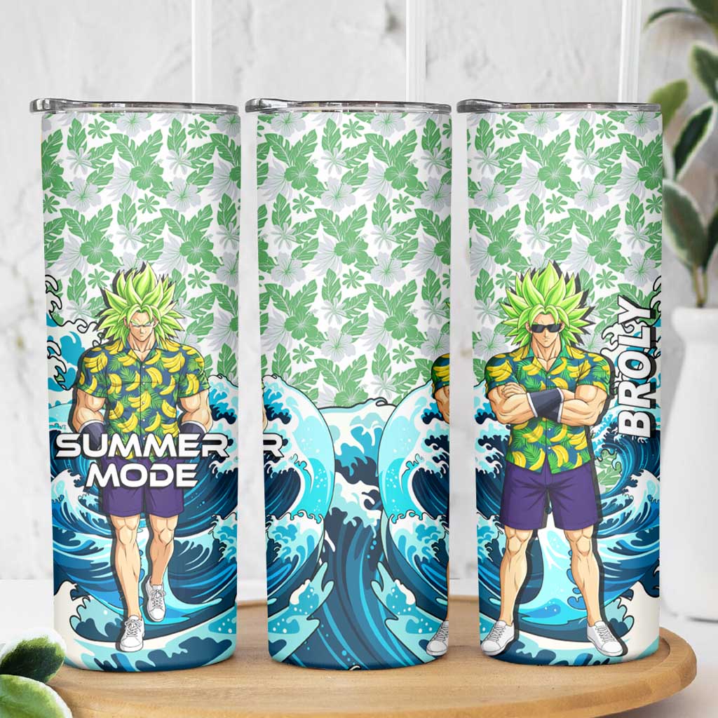 Broly Dragon Ball Summer Theme Skinny Tumbler with Banana Shirt Sunglasses Shenron and Tropical Ocean Background - The Mazicc
