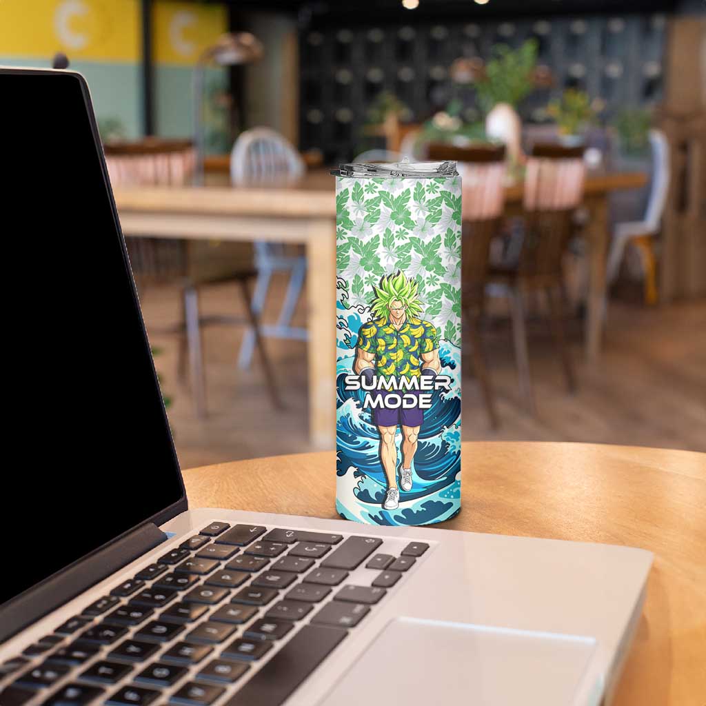 Broly Dragon Ball Summer Theme Skinny Tumbler with Banana Shirt Sunglasses Shenron and Tropical Ocean Background - The Mazicc