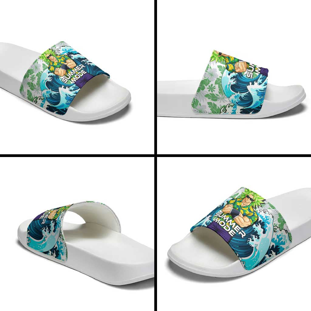 Broly Dragon Ball Summer Theme Slide Sandals with Banana Shirt Sunglasses Shenron and Tropical Ocean Background - The Mazicc