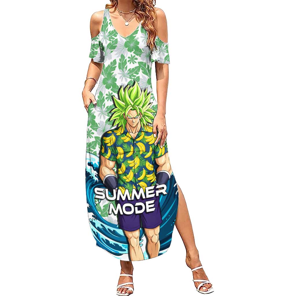 Broly Dragon Ball Summer Theme Summer Maxi Dress with Banana Shirt Sunglasses Shenron and Tropical Ocean Background - The Mazicc