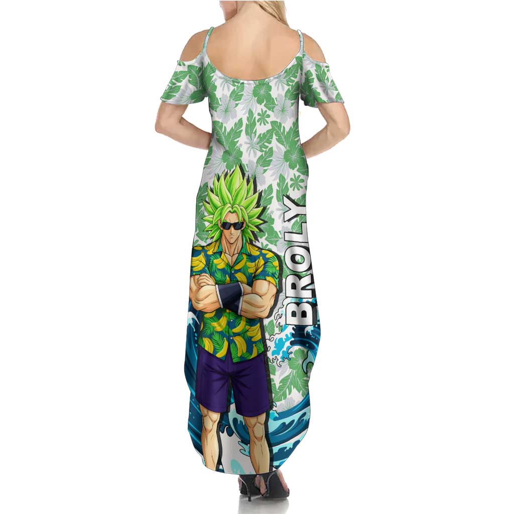 Broly Dragon Ball Summer Theme Summer Maxi Dress with Banana Shirt Sunglasses Shenron and Tropical Ocean Background - The Mazicc