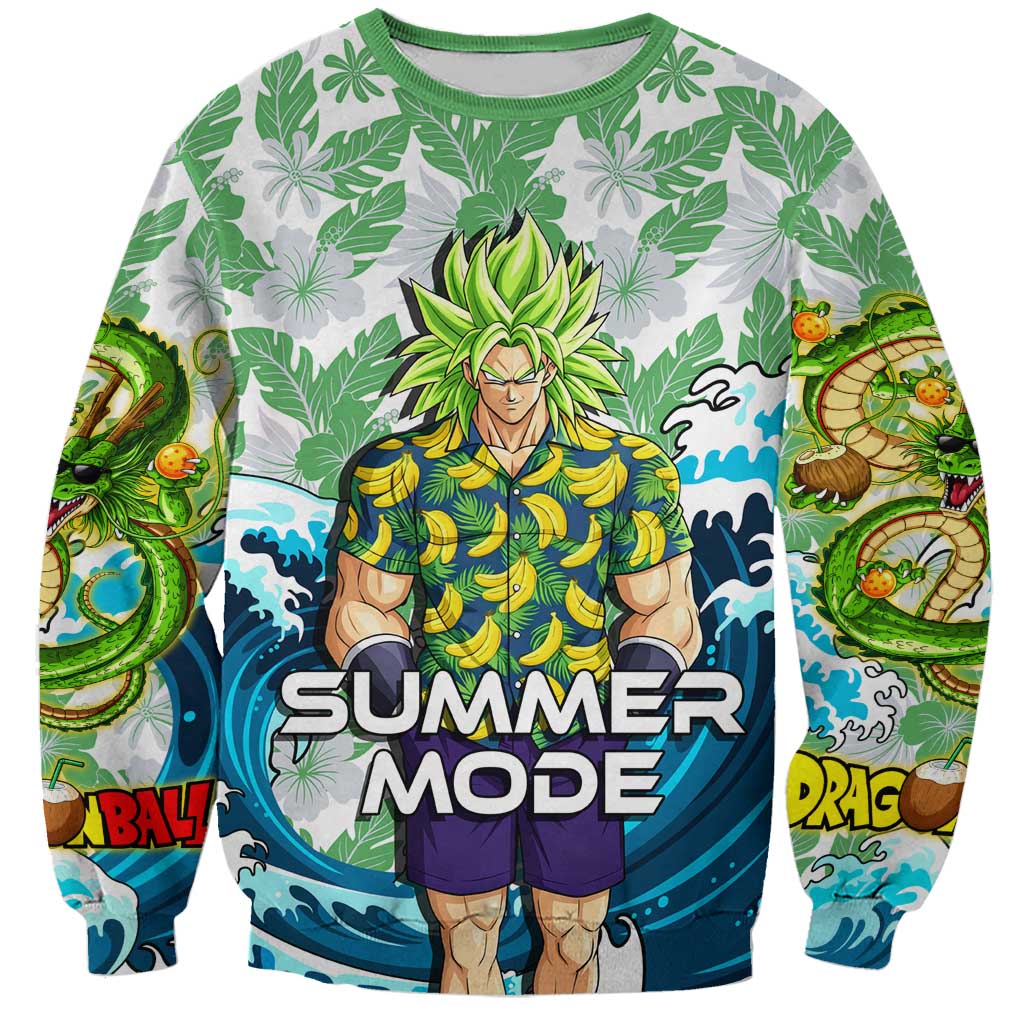 Broly Dragon Ball Summer Theme Sweatshirt with Banana Shirt Sunglasses Shenron and Tropical Ocean Background - The Mazicc