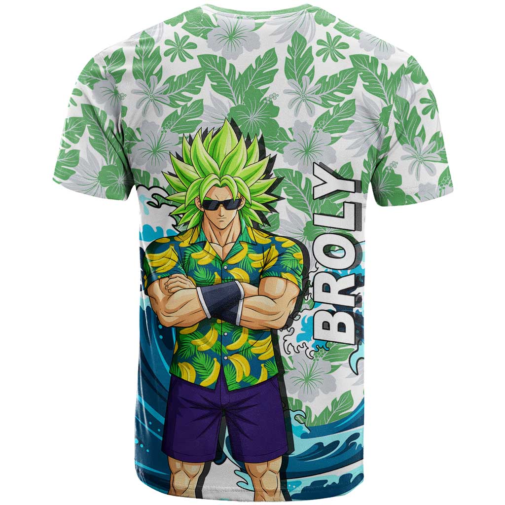 Broly Dragon Ball Summer Theme T Shirt with Banana Shirt Sunglasses Shenron and Tropical Ocean Background - The Mazicc