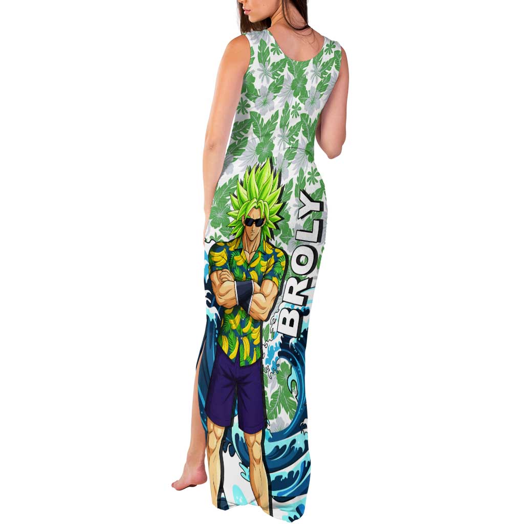 Broly Dragon Ball Summer Theme Tank Maxi Dress with Banana Shirt Sunglasses Shenron and Tropical Ocean Background - The Mazicc