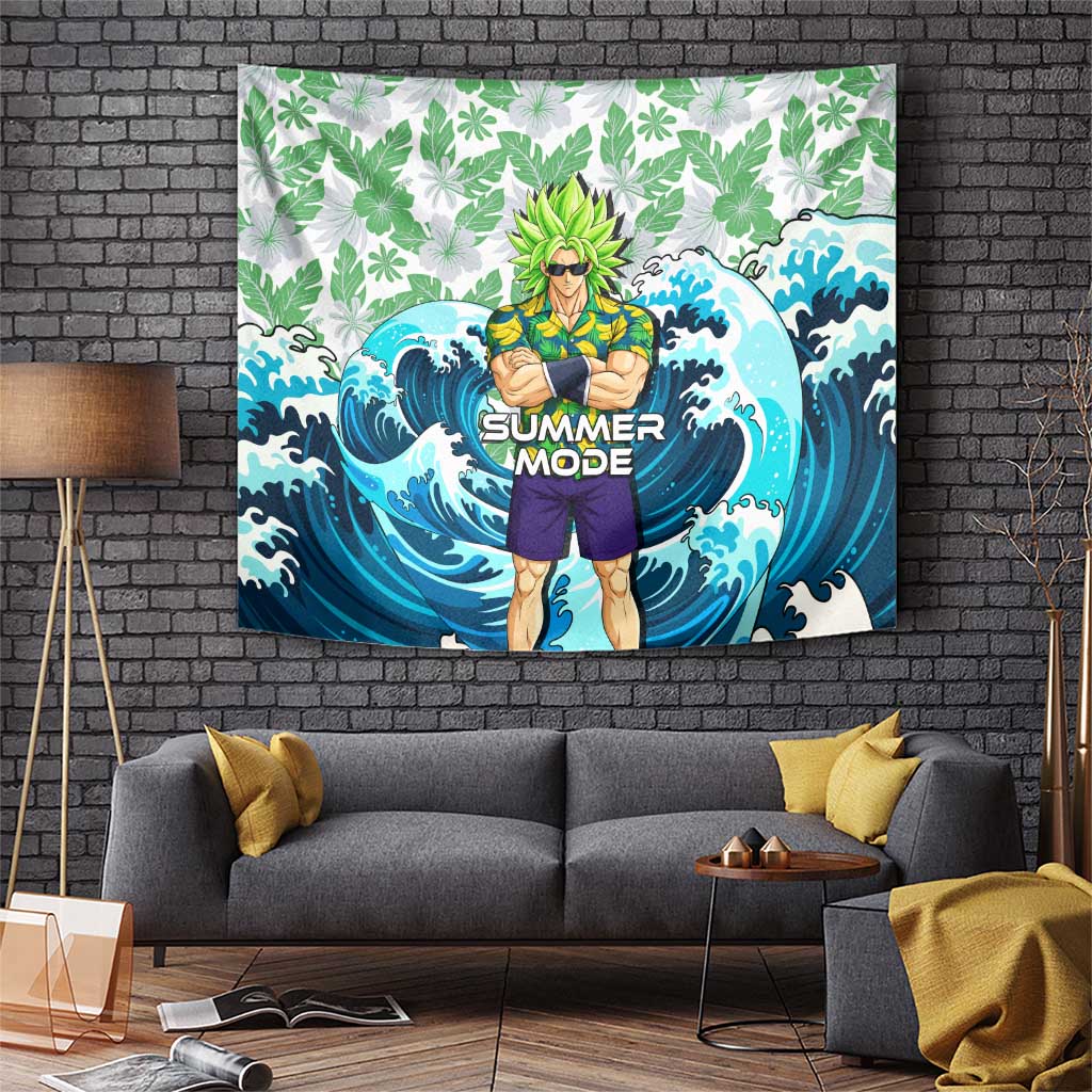 Broly Dragon Ball Summer Theme Tapestry with Banana Shirt Sunglasses Shenron and Tropical Ocean Background - The Mazicc
