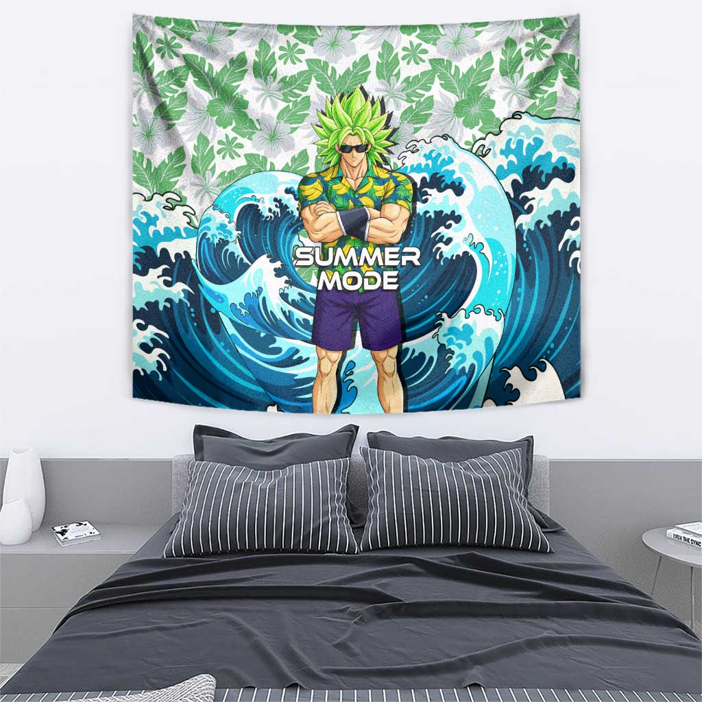 Broly Dragon Ball Summer Theme Tapestry with Banana Shirt Sunglasses Shenron and Tropical Ocean Background - The Mazicc