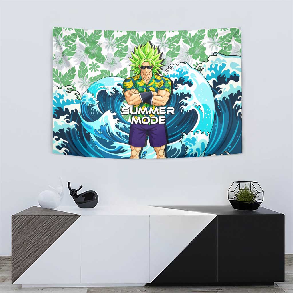 Broly Dragon Ball Summer Theme Tapestry with Banana Shirt Sunglasses Shenron and Tropical Ocean Background - The Mazicc