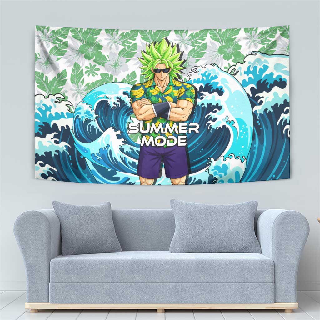 Broly Dragon Ball Summer Theme Tapestry with Banana Shirt Sunglasses Shenron and Tropical Ocean Background - The Mazicc