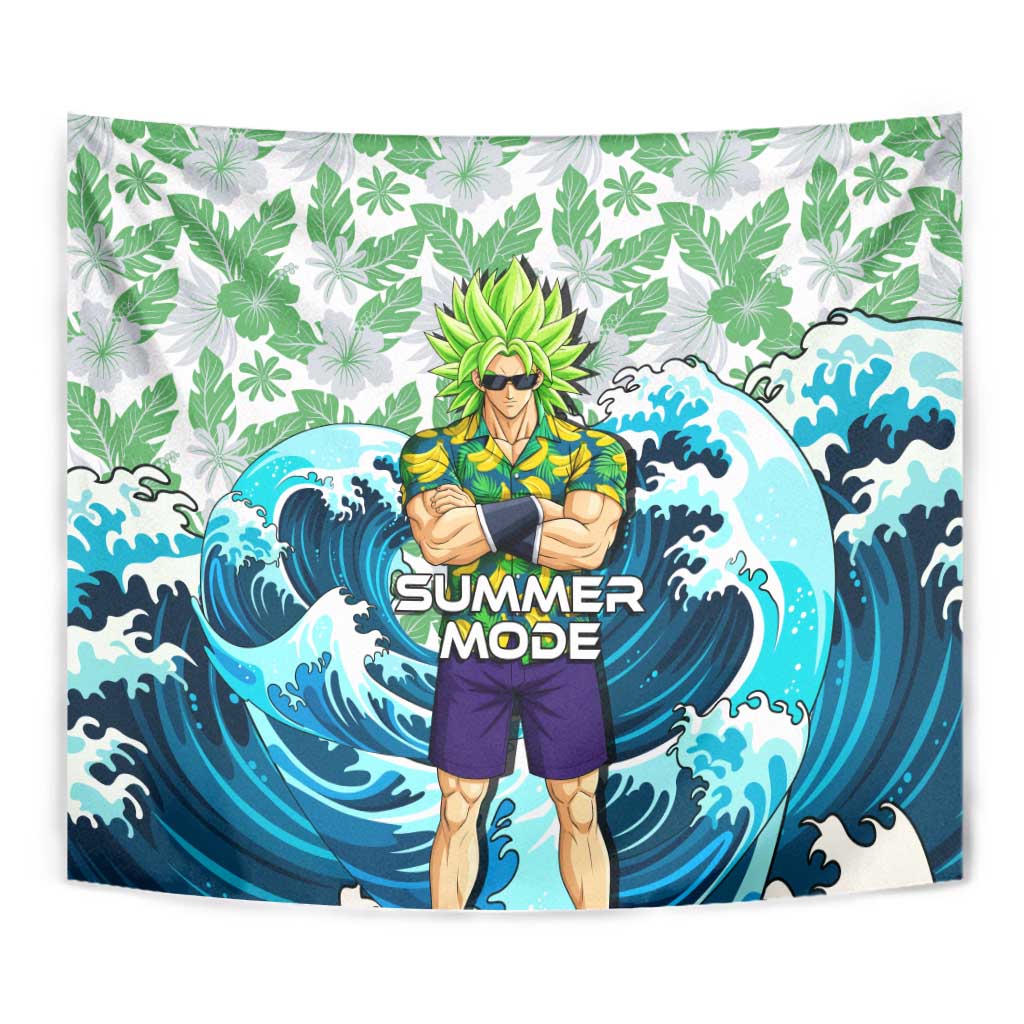 Broly Dragon Ball Summer Theme Tapestry with Banana Shirt Sunglasses Shenron and Tropical Ocean Background - The Mazicc