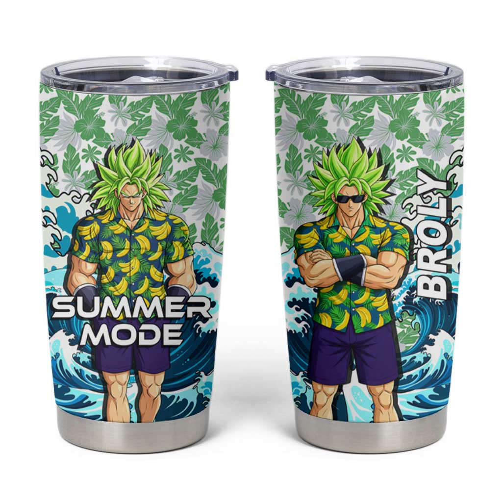 Broly Dragon Ball Summer Theme Tumbler Cup with Banana Shirt Sunglasses Shenron and Tropical Ocean Background - The Mazicc