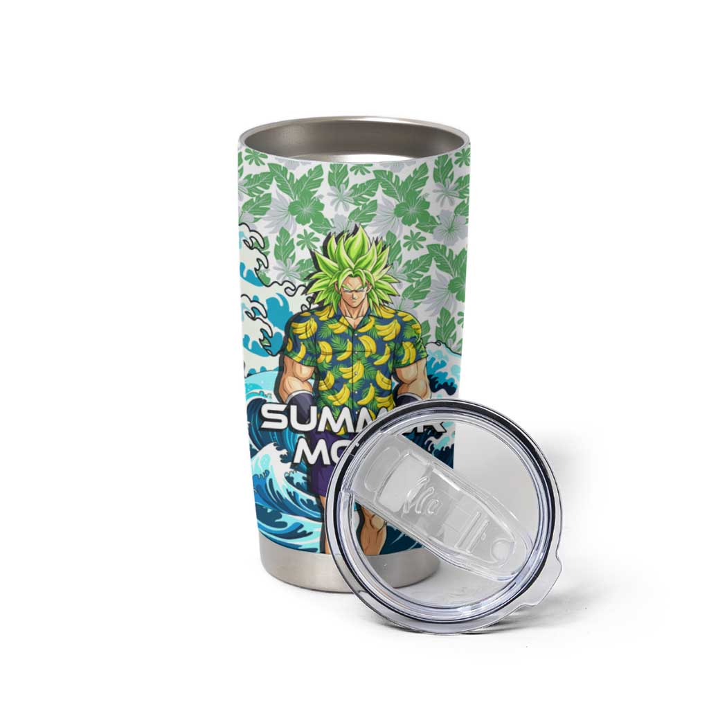 Broly Dragon Ball Summer Theme Tumbler Cup with Banana Shirt Sunglasses Shenron and Tropical Ocean Background - The Mazicc