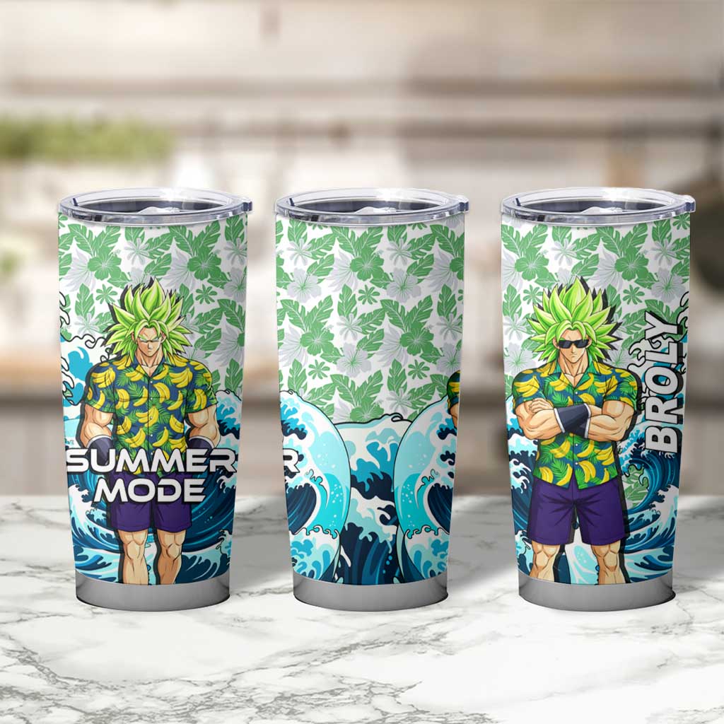 Broly Dragon Ball Summer Theme Tumbler Cup with Banana Shirt Sunglasses Shenron and Tropical Ocean Background - The Mazicc