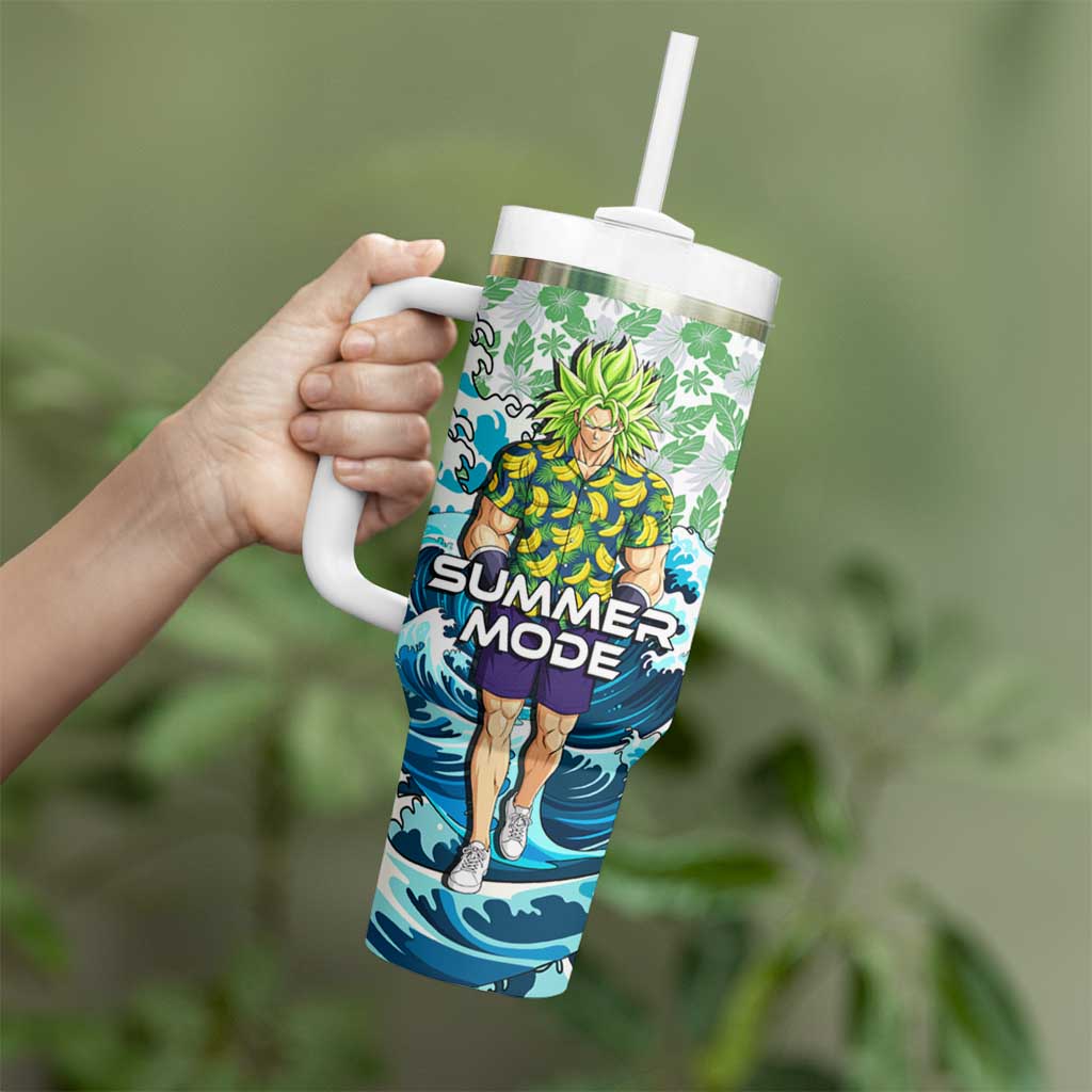 Broly Dragon Ball Summer Theme Tumbler With Handle with Banana Shirt Sunglasses Shenron and Tropical Ocean Background - The Mazicc
