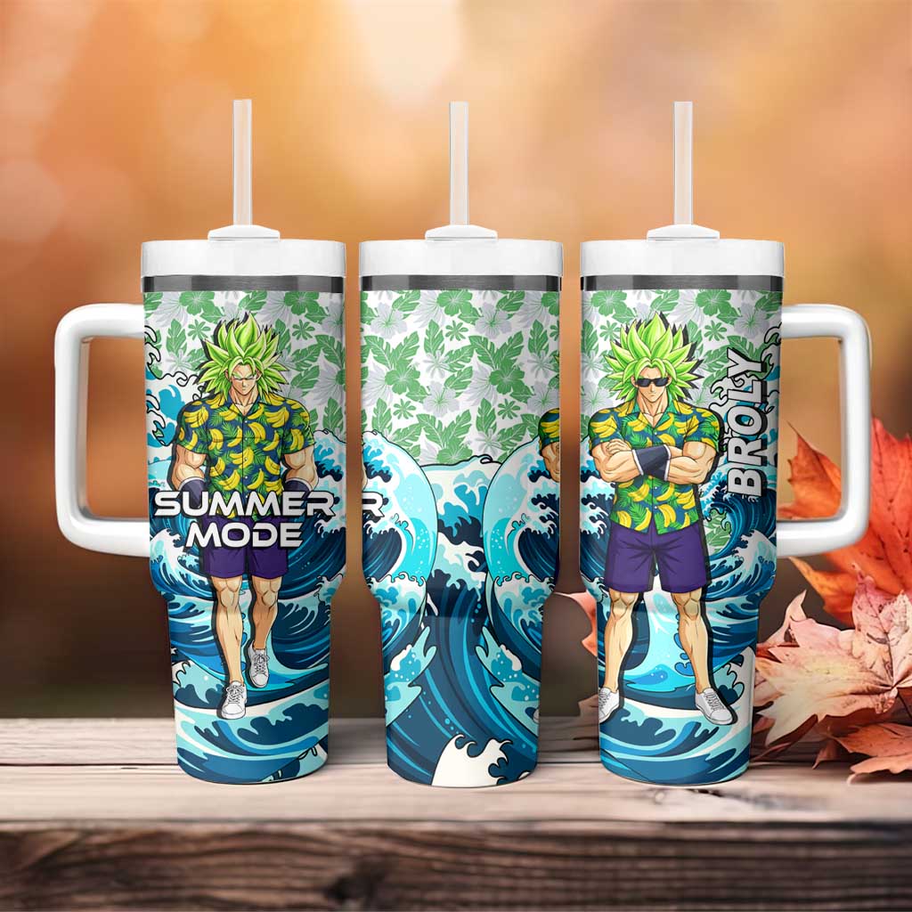 Broly Dragon Ball Summer Theme Tumbler With Handle with Banana Shirt Sunglasses Shenron and Tropical Ocean Background - The Mazicc