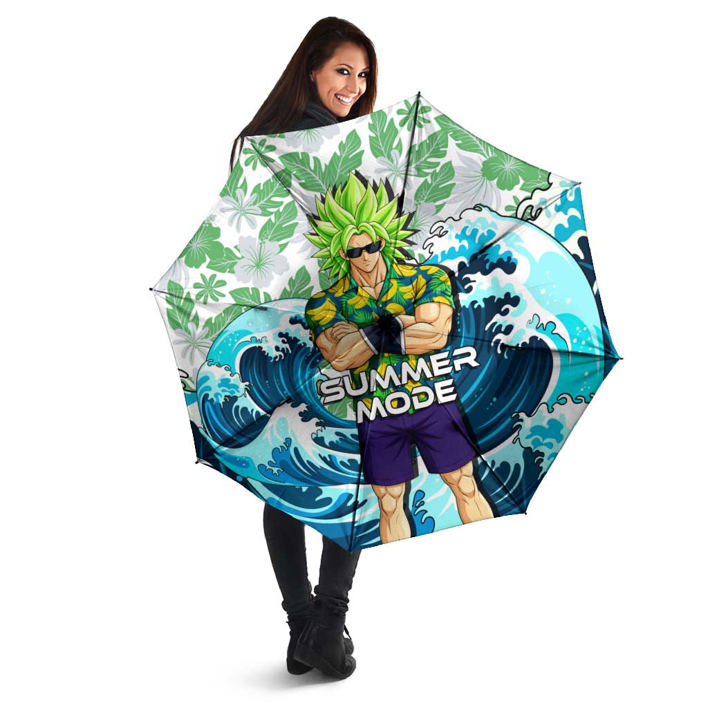 Broly Dragon Ball Summer Theme Umbrella with Banana Shirt Sunglasses Shenron and Tropical Ocean Background - The Mazicc