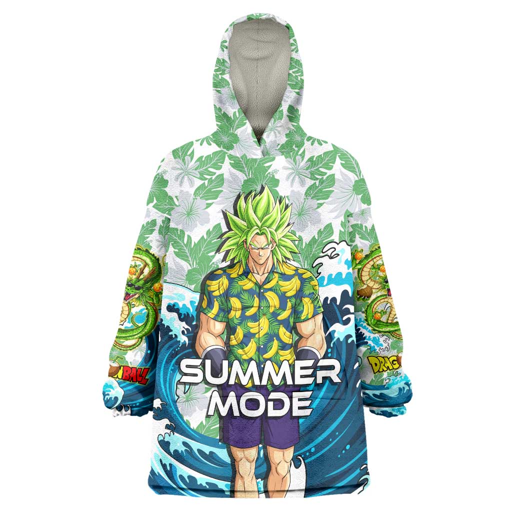 Broly Dragon Ball Summer Theme Wearable Blanket Hoodie with Banana Shirt Sunglasses Shenron and Tropical Ocean Background - The Mazicc