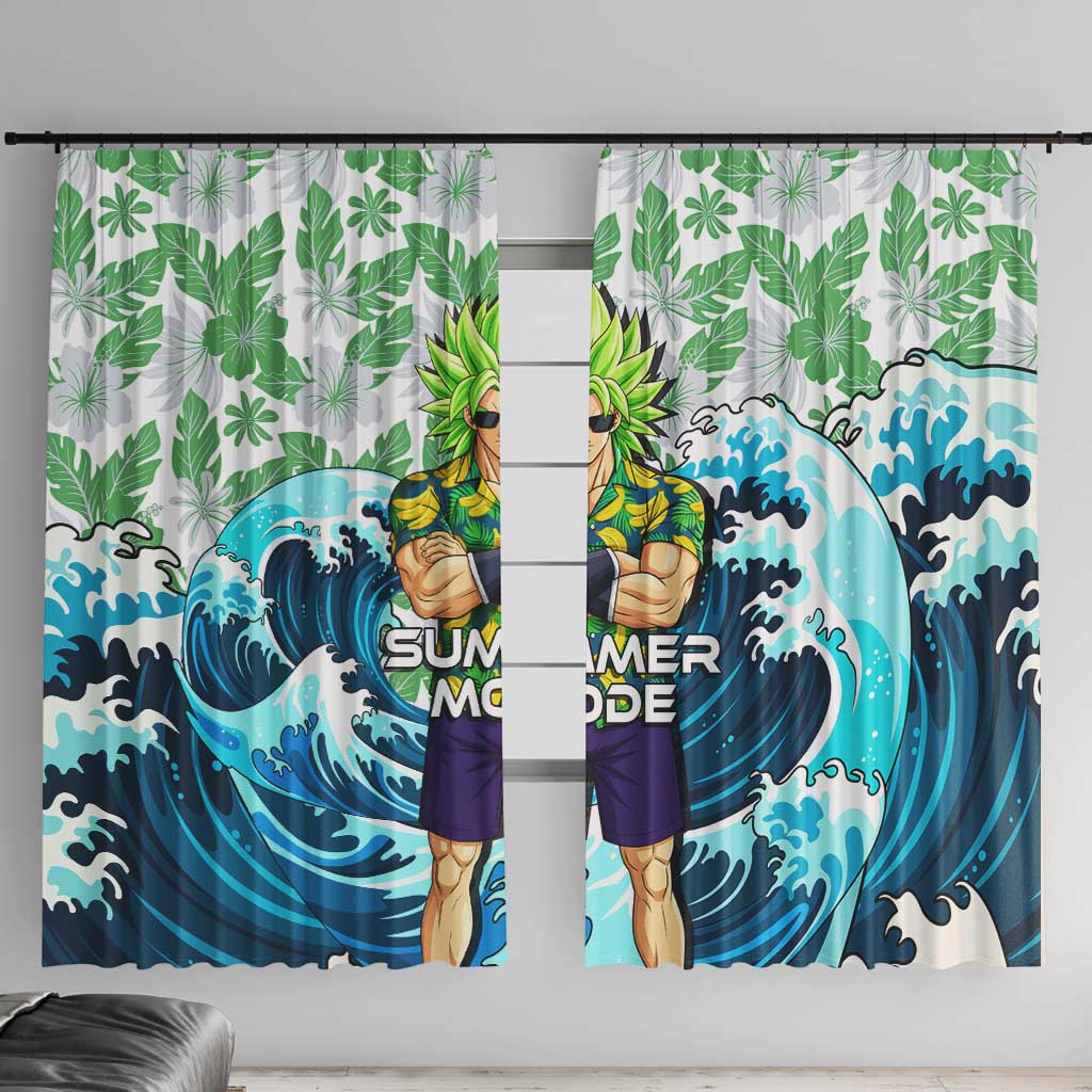 Broly Dragon Ball Summer Theme Window Curtain with Banana Shirt Sunglasses Shenron and Tropical Ocean Background - The Mazicc