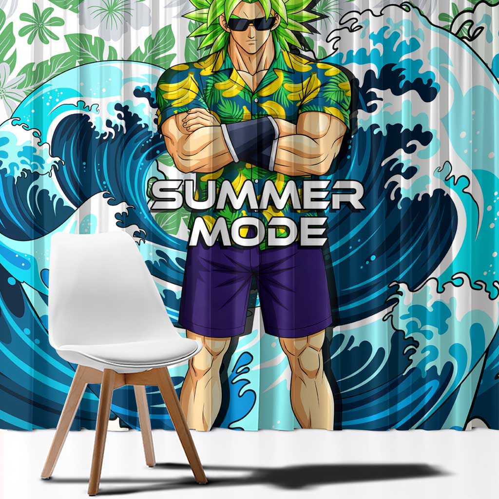 Broly Dragon Ball Summer Theme Window Curtain with Banana Shirt Sunglasses Shenron and Tropical Ocean Background - The Mazicc