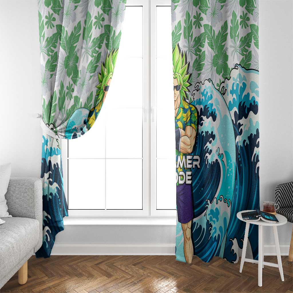 Broly Dragon Ball Summer Theme Window Curtain with Banana Shirt Sunglasses Shenron and Tropical Ocean Background - The Mazicc
