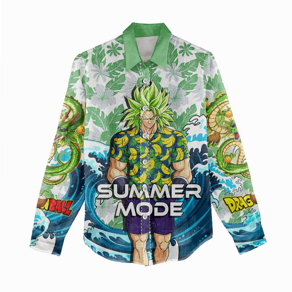 Broly Dragon Ball Summer Theme Women Casual Shirt with Banana Shirt Sunglasses Shenron and Tropical Ocean Background - The Mazicc