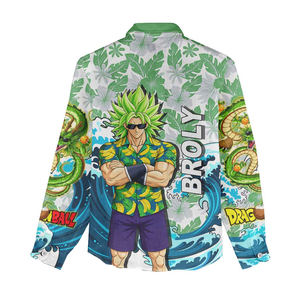 Broly Dragon Ball Summer Theme Women Casual Shirt with Banana Shirt Sunglasses Shenron and Tropical Ocean Background - The Mazicc