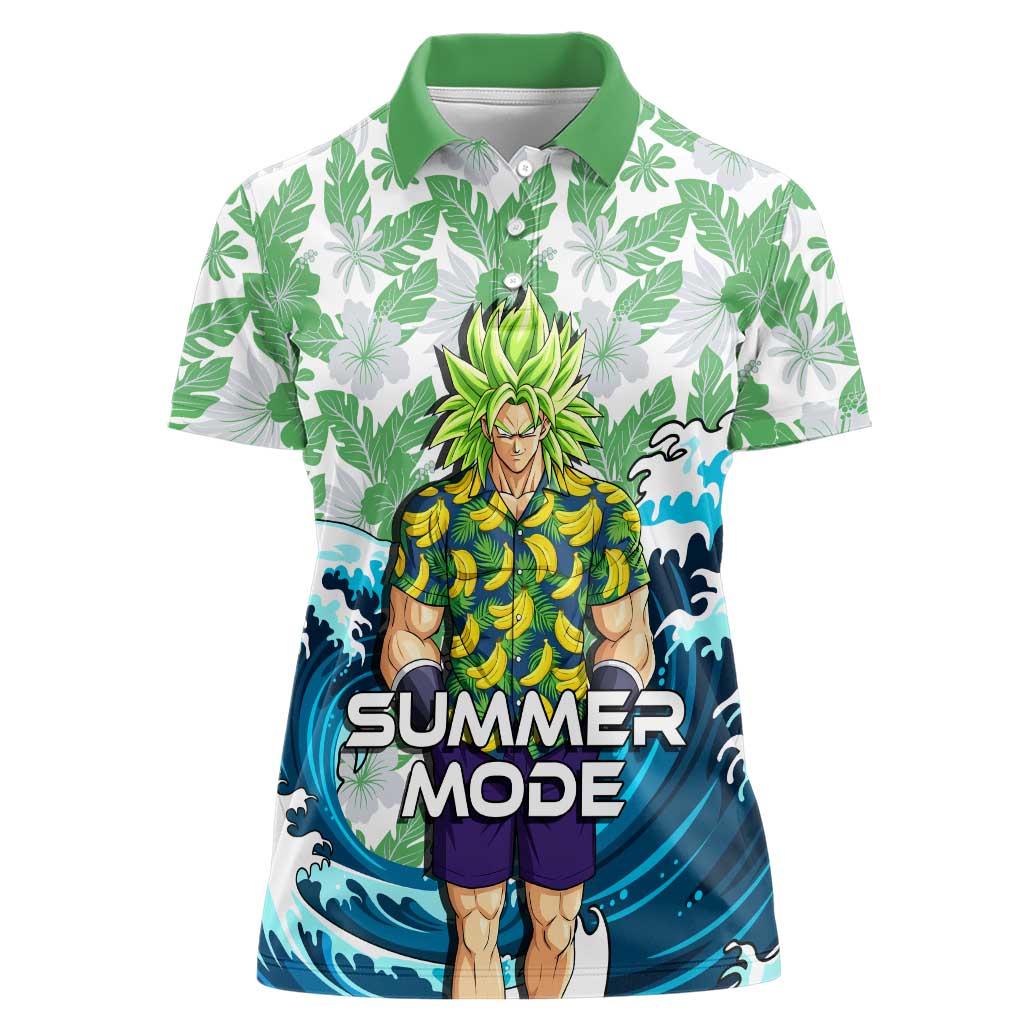 Broly Dragon Ball Summer Theme Women Polo Shirt with Banana Shirt Sunglasses Shenron and Tropical Ocean Background - The Mazicc