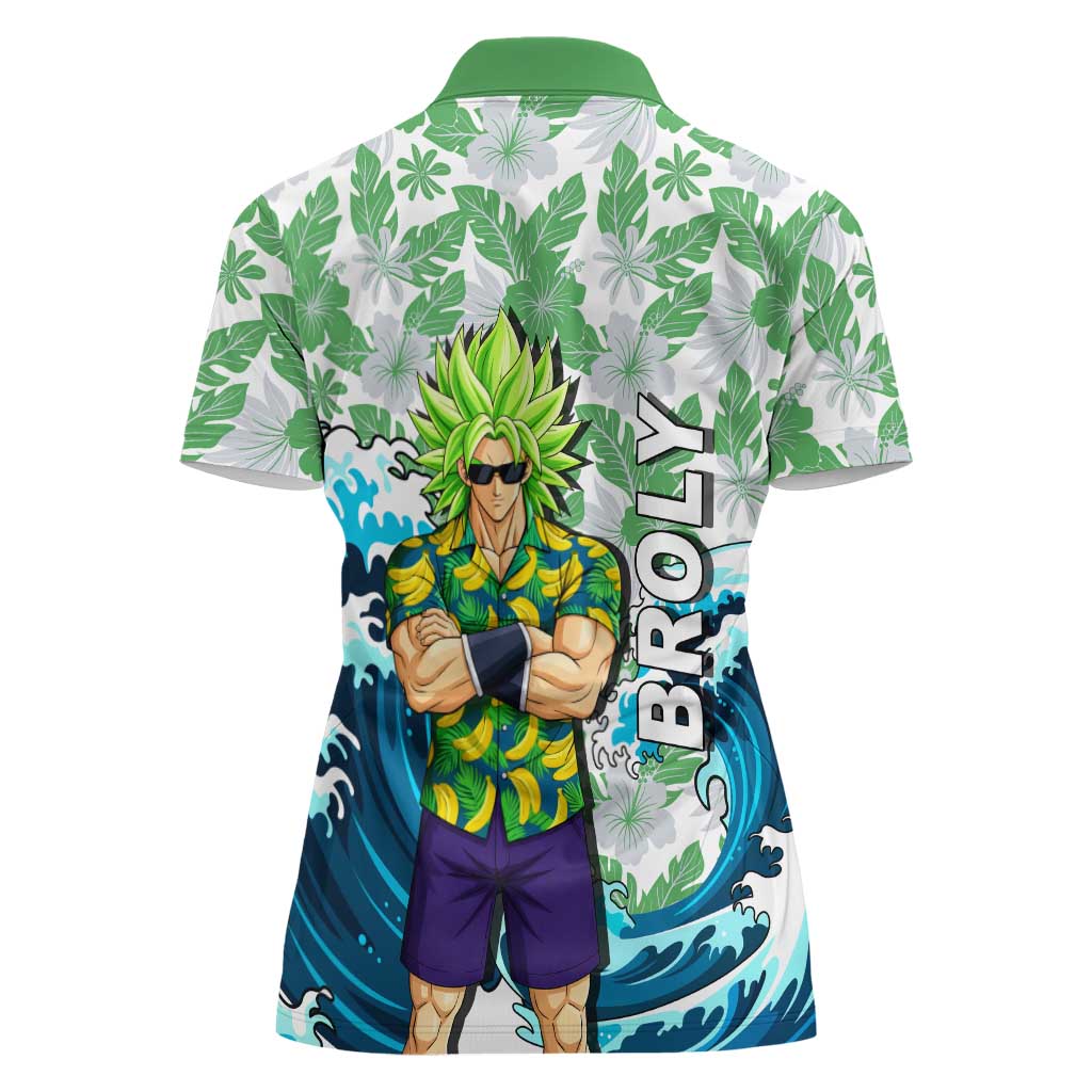 Broly Dragon Ball Summer Theme Women Polo Shirt with Banana Shirt Sunglasses Shenron and Tropical Ocean Background - The Mazicc