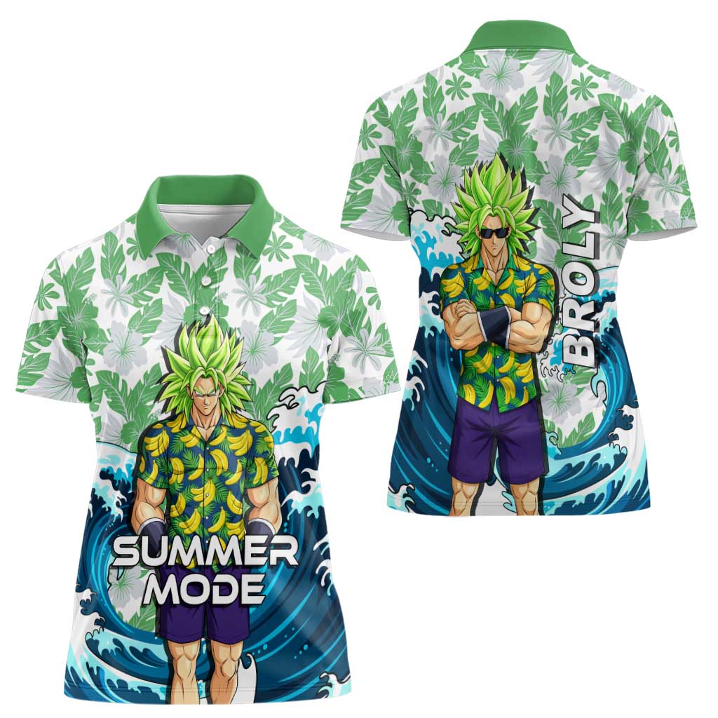 Broly Dragon Ball Summer Theme Women Polo Shirt with Banana Shirt Sunglasses Shenron and Tropical Ocean Background - The Mazicc