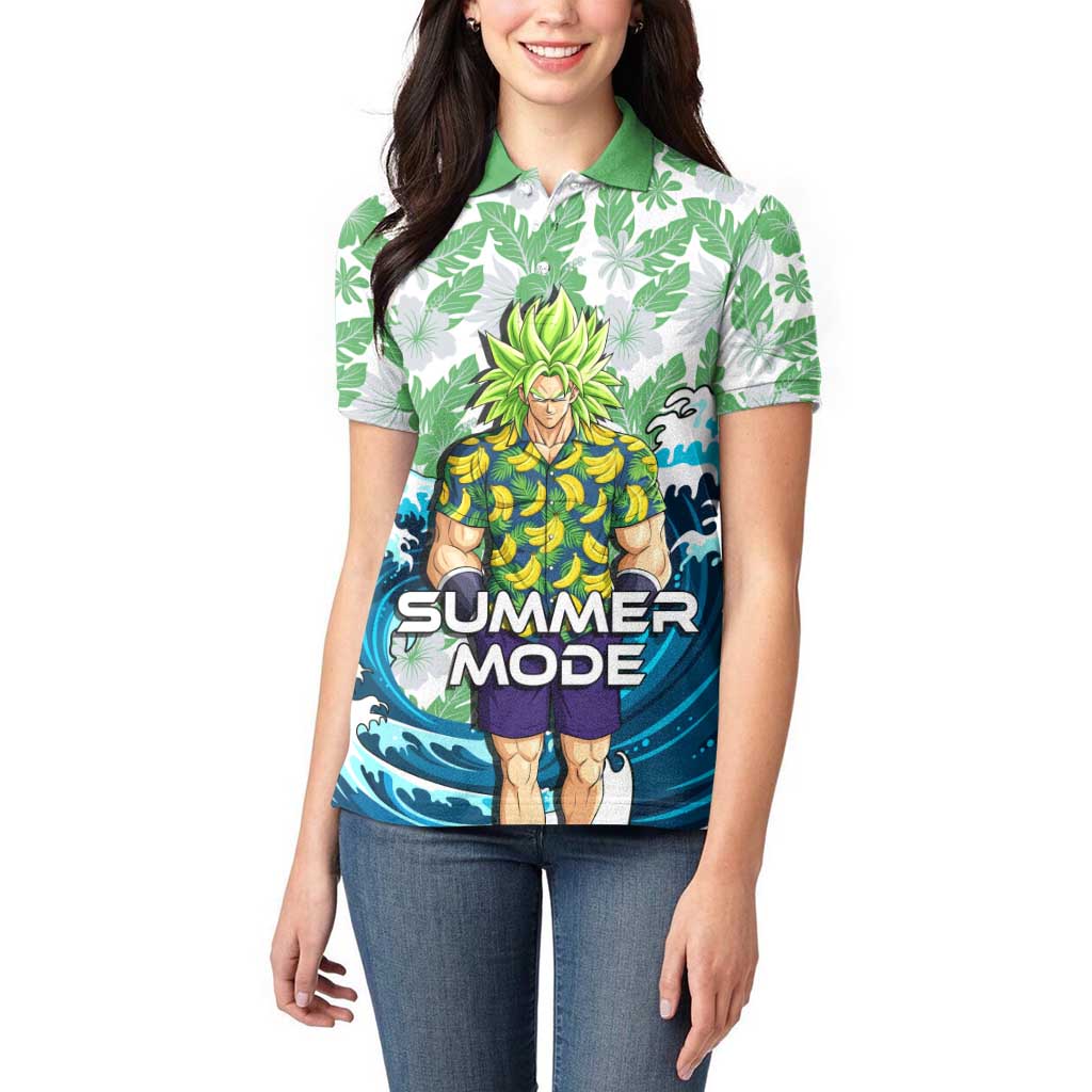 Broly Dragon Ball Summer Theme Women Polo Shirt with Banana Shirt Sunglasses Shenron and Tropical Ocean Background - The Mazicc