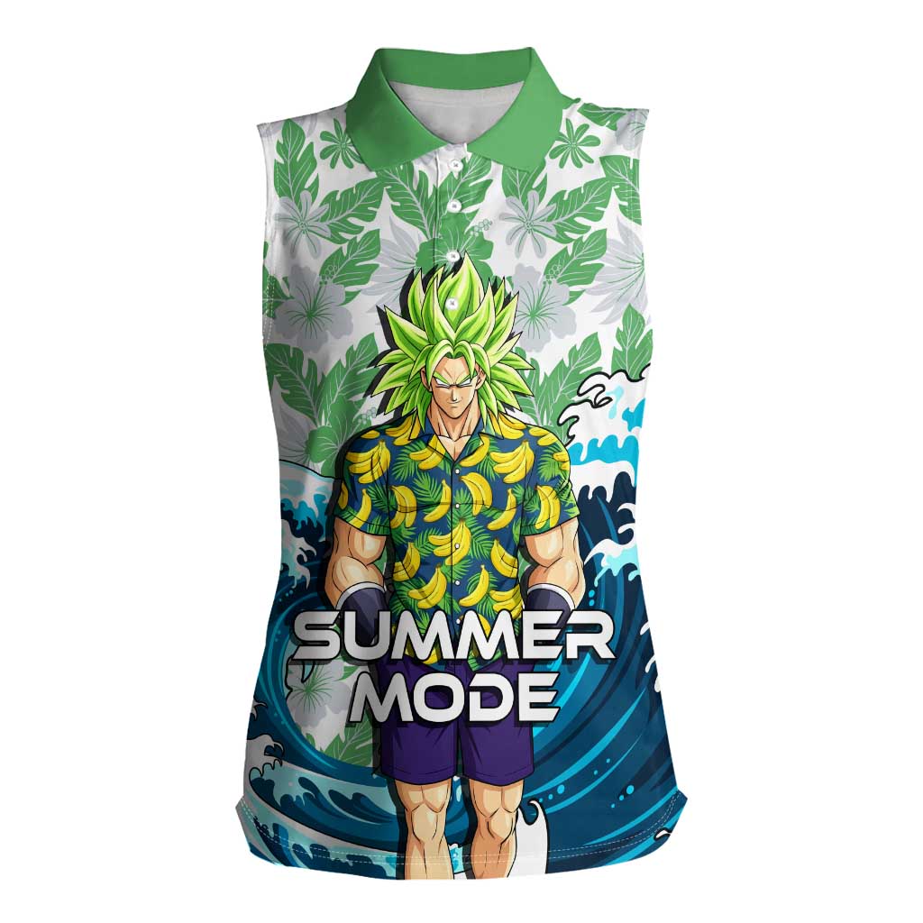 Broly Dragon Ball Summer Theme Women Sleeveless Polo Shirt with Banana Shirt Sunglasses Shenron and Tropical Ocean Background - The Mazicc