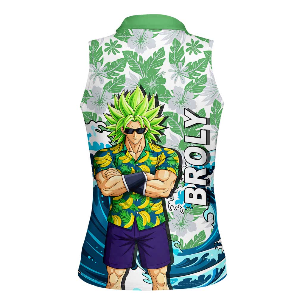 Broly Dragon Ball Summer Theme Women Sleeveless Polo Shirt with Banana Shirt Sunglasses Shenron and Tropical Ocean Background - The Mazicc