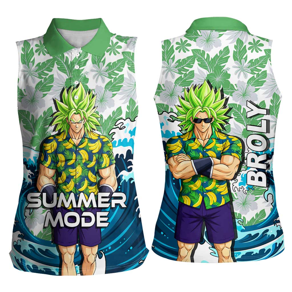 Broly Dragon Ball Summer Theme Women Sleeveless Polo Shirt with Banana Shirt Sunglasses Shenron and Tropical Ocean Background - The Mazicc