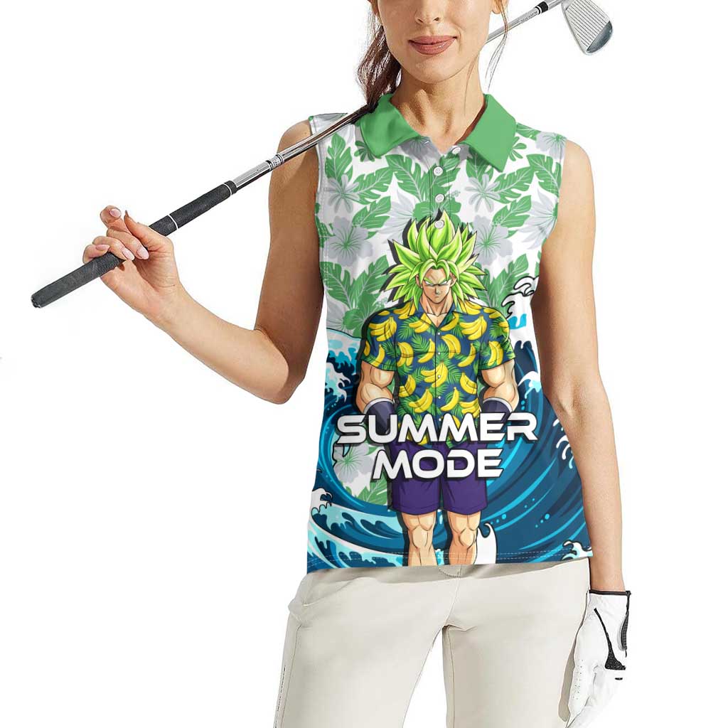 Broly Dragon Ball Summer Theme Women Sleeveless Polo Shirt with Banana Shirt Sunglasses Shenron and Tropical Ocean Background - The Mazicc