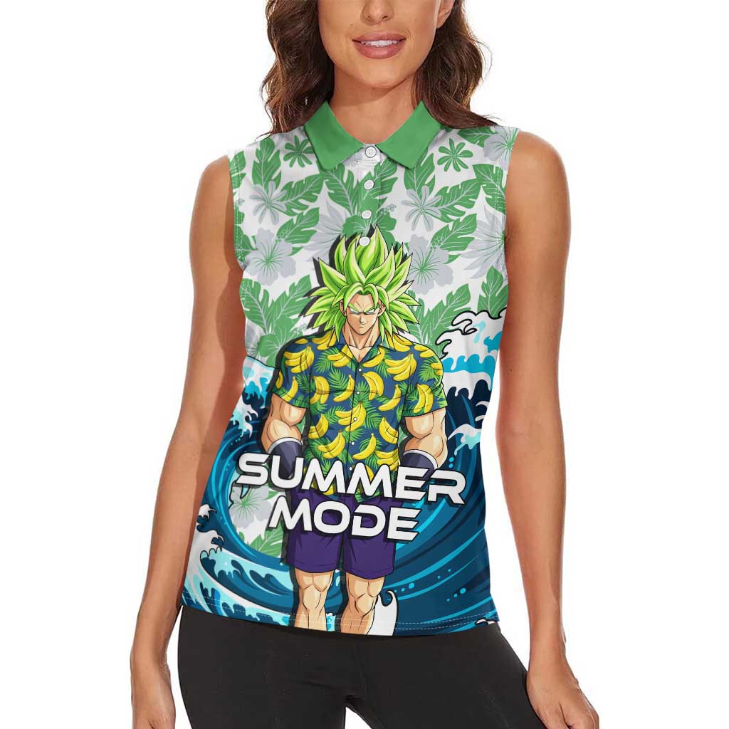 Broly Dragon Ball Summer Theme Women Sleeveless Polo Shirt with Banana Shirt Sunglasses Shenron and Tropical Ocean Background - The Mazicc