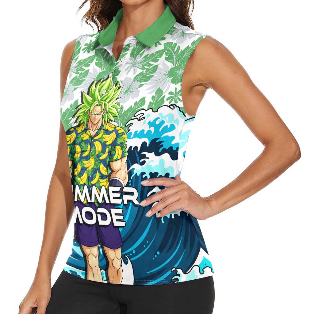 Broly Dragon Ball Summer Theme Women Sleeveless Polo Shirt with Banana Shirt Sunglasses Shenron and Tropical Ocean Background - The Mazicc