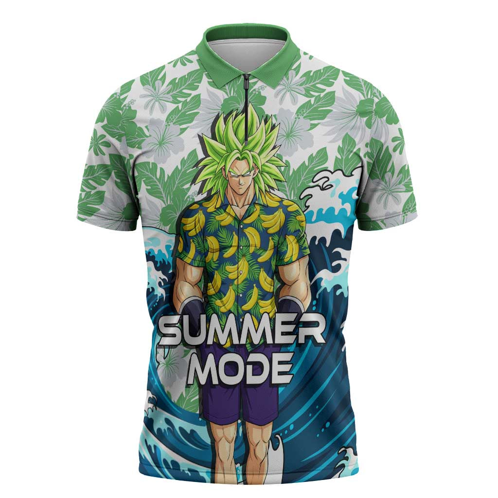 Broly Dragon Ball Summer Theme Zipper Polo Shirt with Banana Shirt Sunglasses Shenron and Tropical Ocean Background - The Mazicc
