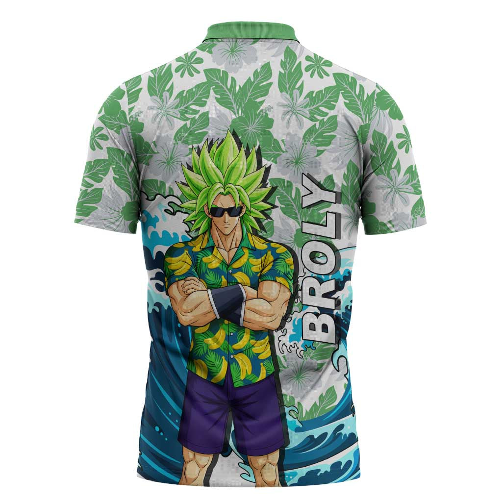 Broly Dragon Ball Summer Theme Zipper Polo Shirt with Banana Shirt Sunglasses Shenron and Tropical Ocean Background - The Mazicc