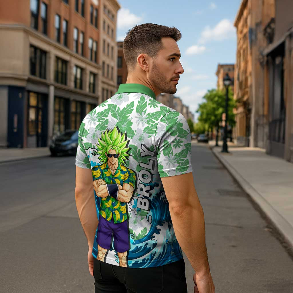 Broly Dragon Ball Summer Theme Zipper Polo Shirt with Banana Shirt Sunglasses Shenron and Tropical Ocean Background - The Mazicc
