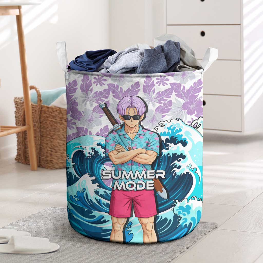 Trunks Dragon Ball Summer Theme Laundry Basket with Sword Floral Shirt Sunglasses Shenron and Ocean Wave Background - The Mazicc