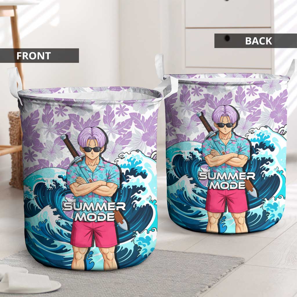 Trunks Dragon Ball Summer Theme Laundry Basket with Sword Floral Shirt Sunglasses Shenron and Ocean Wave Background - The Mazicc