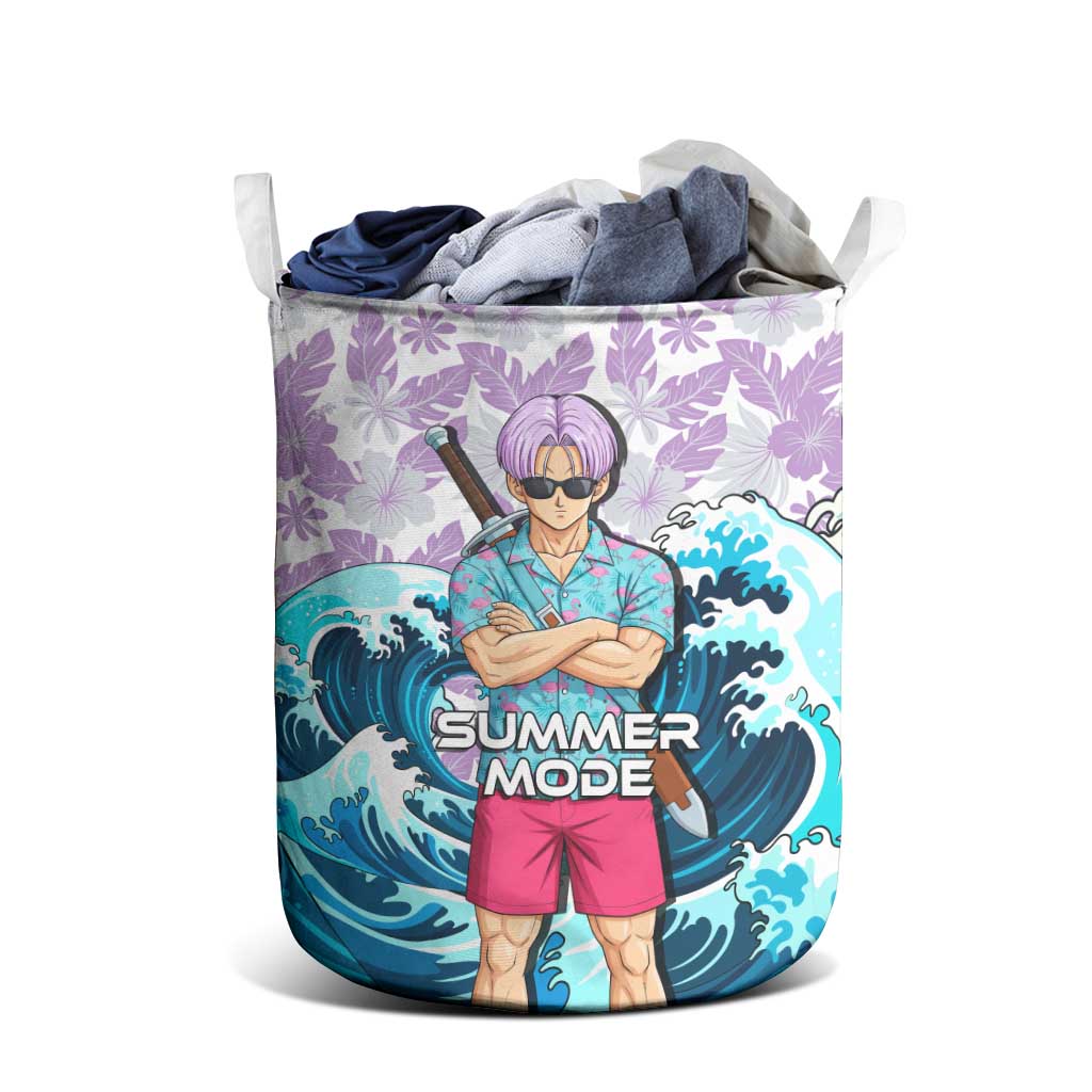 Trunks Dragon Ball Summer Theme Laundry Basket with Sword Floral Shirt Sunglasses Shenron and Ocean Wave Background - The Mazicc