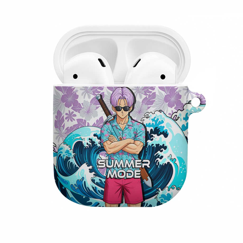 Trunks Dragon Ball Summer Theme AirPods Case with Sword Floral Shirt Sunglasses Shenron and Ocean Wave Background - The Mazicc