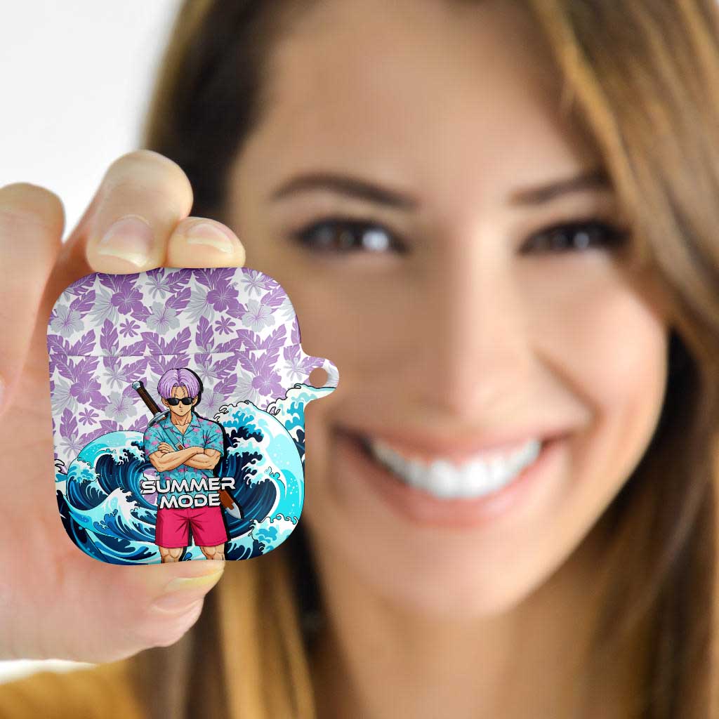 Trunks Dragon Ball Summer Theme AirPods Case with Sword Floral Shirt Sunglasses Shenron and Ocean Wave Background - The Mazicc