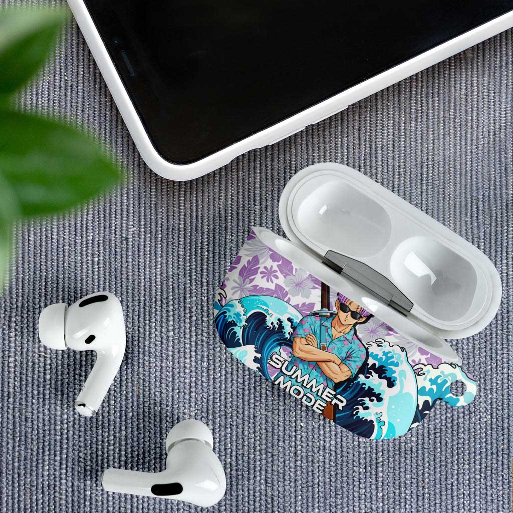 Trunks Dragon Ball Summer Theme AirPods Case with Sword Floral Shirt Sunglasses Shenron and Ocean Wave Background - The Mazicc