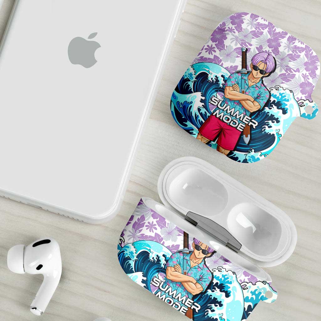 Trunks Dragon Ball Summer Theme AirPods Case with Sword Floral Shirt Sunglasses Shenron and Ocean Wave Background - The Mazicc