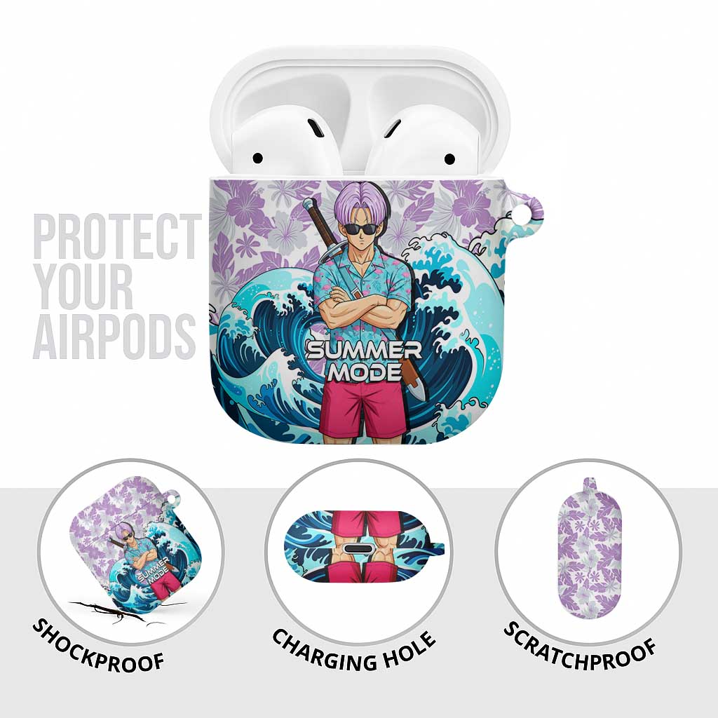 Trunks Dragon Ball Summer Theme AirPods Case with Sword Floral Shirt Sunglasses Shenron and Ocean Wave Background - The Mazicc