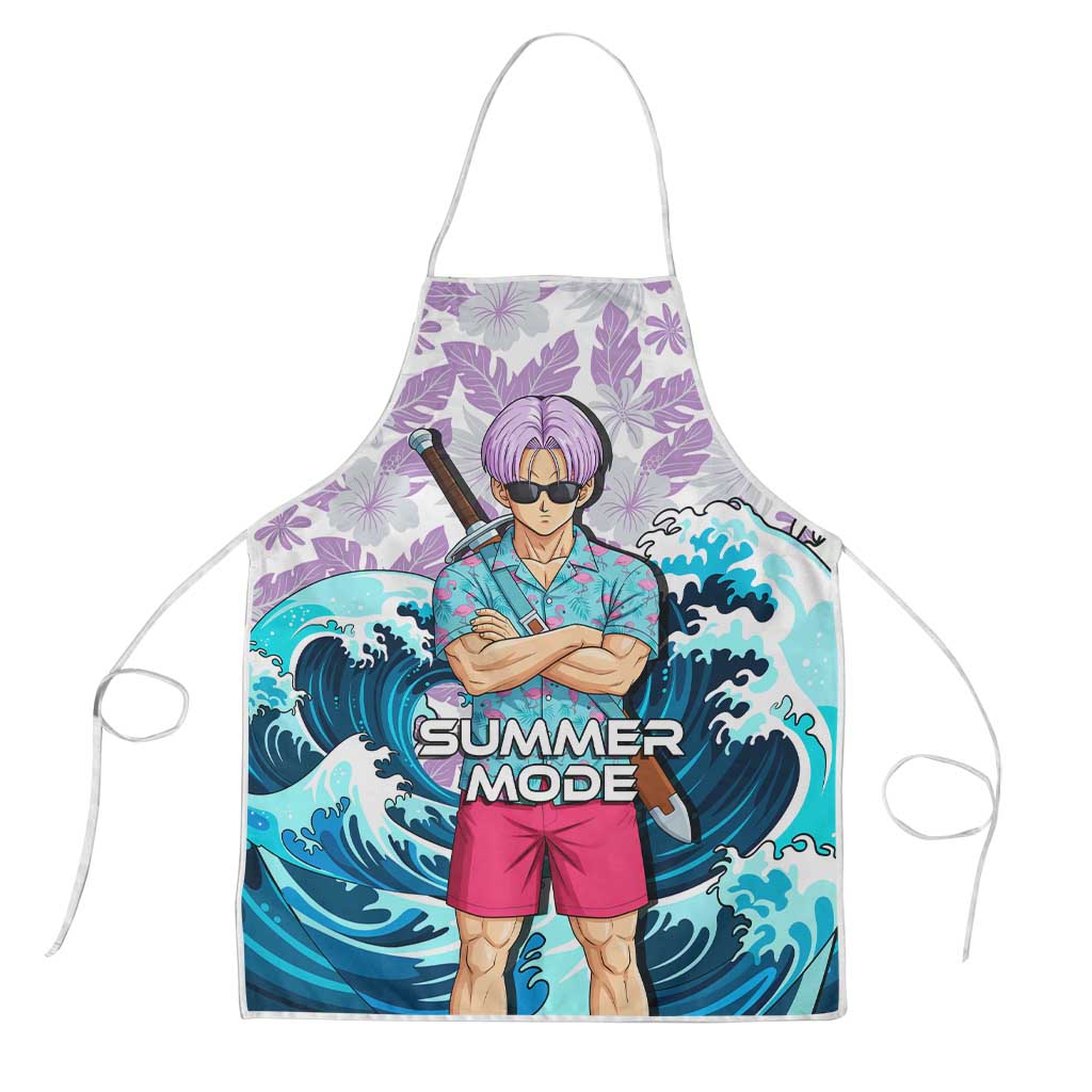 Trunks Dragon Ball Summer Theme Apron with Sword Floral Shirt Sunglasses Shenron and Ocean Wave Background - The Mazicc