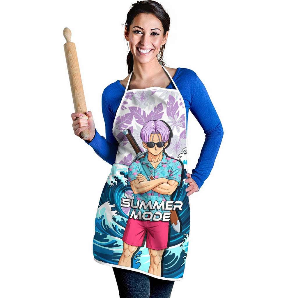 Trunks Dragon Ball Summer Theme Apron with Sword Floral Shirt Sunglasses Shenron and Ocean Wave Background - The Mazicc